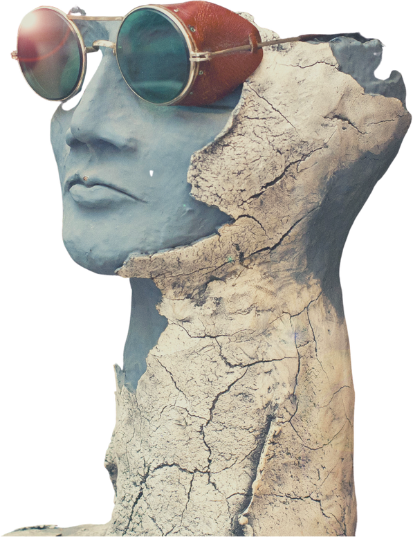 Cutout of Man Wearing Glasses with Cracked Skin 